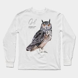 Owl Watercolor Illustration Long Sleeve T-Shirt